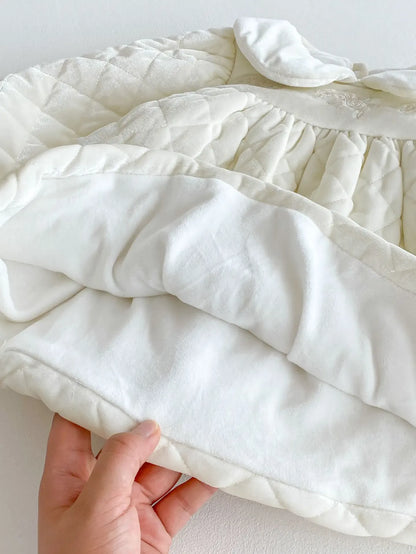 長袖ワンピース ベビーキッズワンピース キルティング裏フリース丸襟厚手長袖ワンピース【mh0007710】