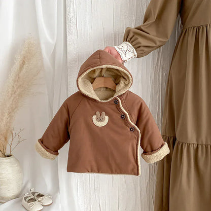 ショートコート・ジャケット・ジャンパー ベビーアウター うさぎワンポイント刺繍裏ボアフリースフーディジャケットコート【mh0007714】