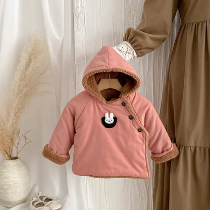 ショートコート・ジャケット・ジャンパー ベビーアウター うさぎワンポイント刺繍裏ボアフリースフーディジャケットコート【mh0007714】