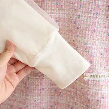 長袖ワンピース ベビーキッズワンピース チュール裾ツイード風長袖セータードッキングワンピース【mh0007715】