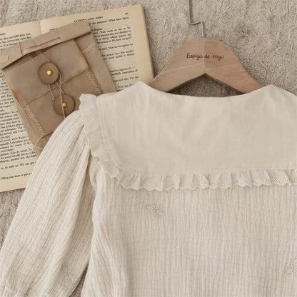 長袖ロンパース ベビーロンパース うさ耳ビッグ襟リボン刺繍長袖ボディスーツ アプリコット【mh0007725】