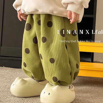 ロングパンツ・スウェットパンツ キッズパンツ ポルカドット水玉/幾何学プリント裏フリースロングバルーンパンツ【mh0007730】