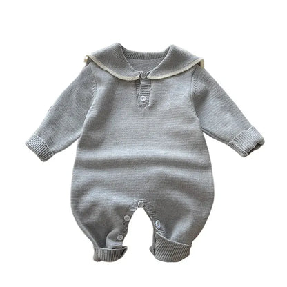 長袖ロンパース ベビーロンパース ボーダー/無地セーラーカラーニット長袖ジャンプスーツ【mh0007737】