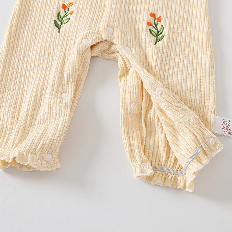 長袖ロンパース ベビーロンパース フラワー刺繍フリル襟長袖ジャンプスーツ【mh0007750】