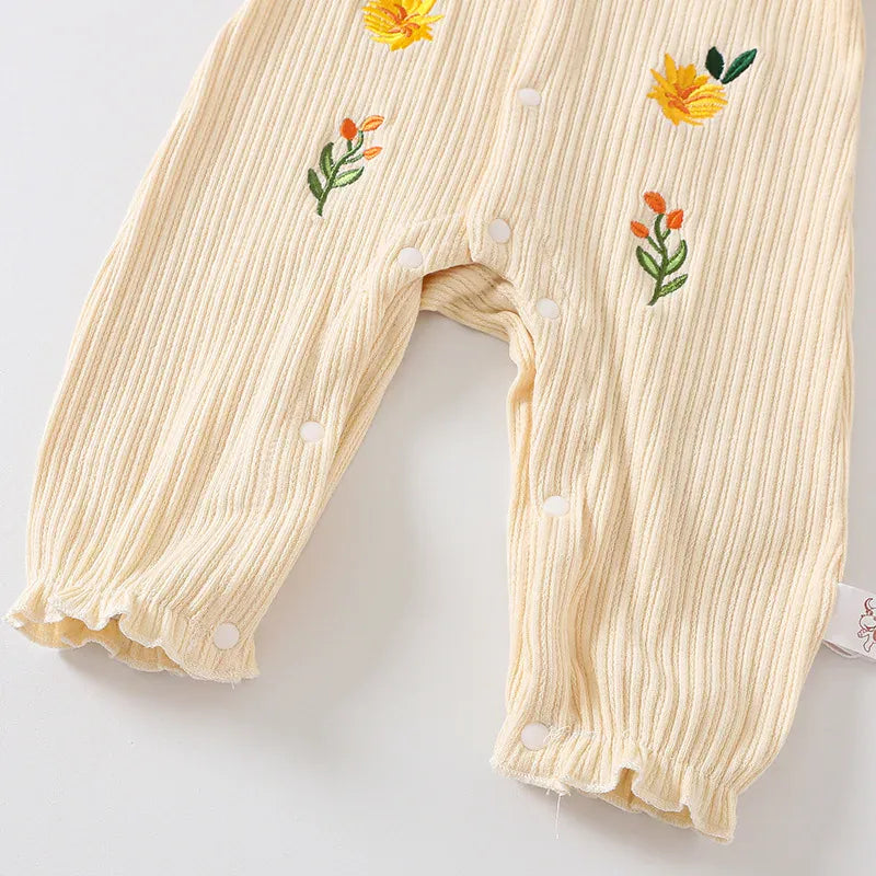 長袖ロンパース ベビーロンパース フラワー刺繍フリル襟長袖ジャンプスーツ【mh0007750】