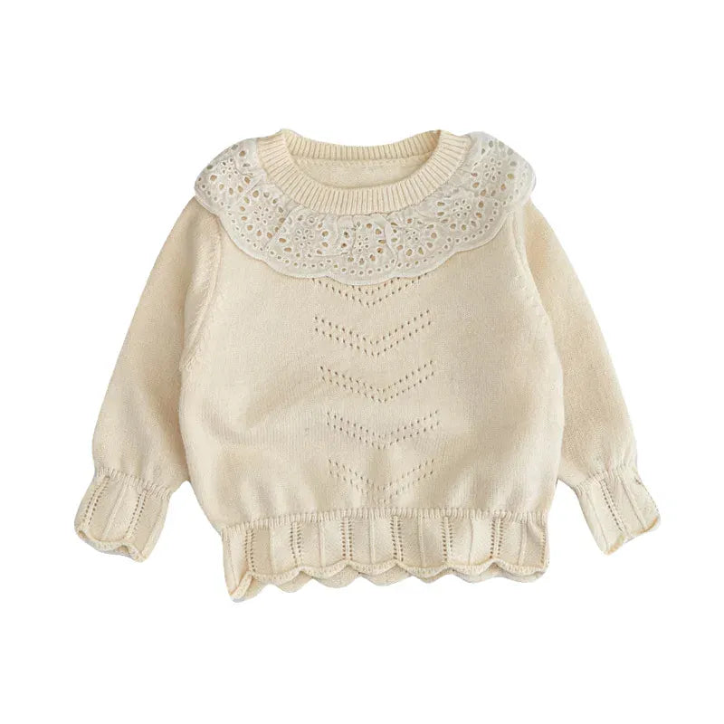ニット・セーター ベビートップス レースラッフル襟ニット長袖セーター【mh0007761】