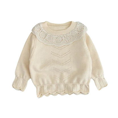 ニット・セーター ベビートップス レースラッフル襟ニット長袖セーター【mh0007761】