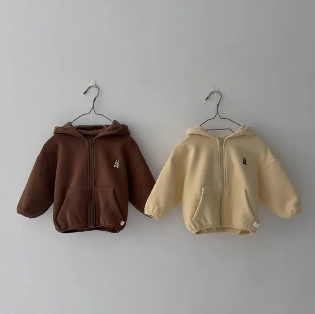 カーディガン・パーカー キッズトップス レターロゴワンポイント刺繍フーディジップアップスウェットジャケット【mh0007770】