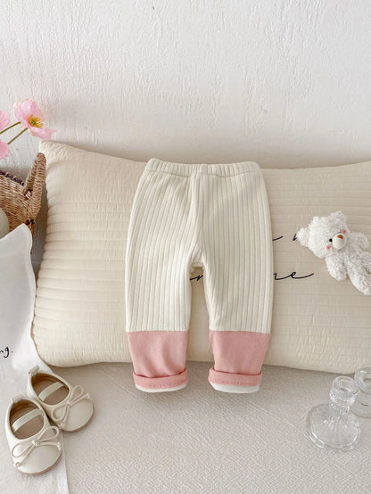 レギンスパンツ ベビーパンツ パッチワーク裏フリース厚手レギンスパンツ【mh0007808】