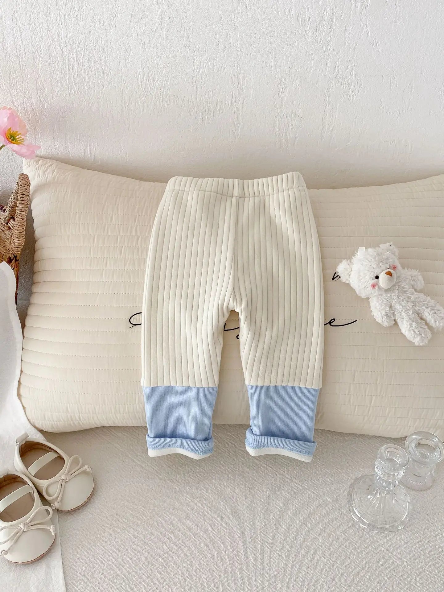 レギンスパンツ ベビーパンツ パッチワーク裏フリース厚手レギンスパンツ【mh0007808】