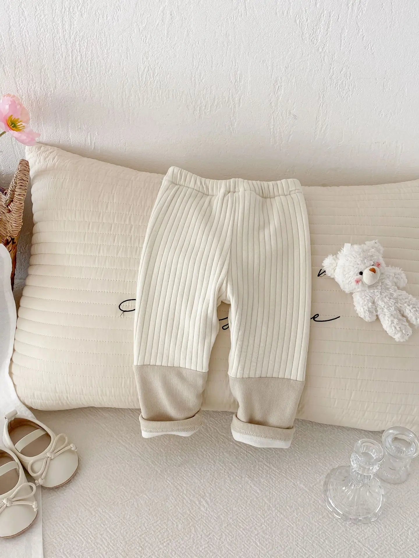 レギンスパンツ ベビーパンツ パッチワーク裏フリース厚手レギンスパンツ【mh0007808】