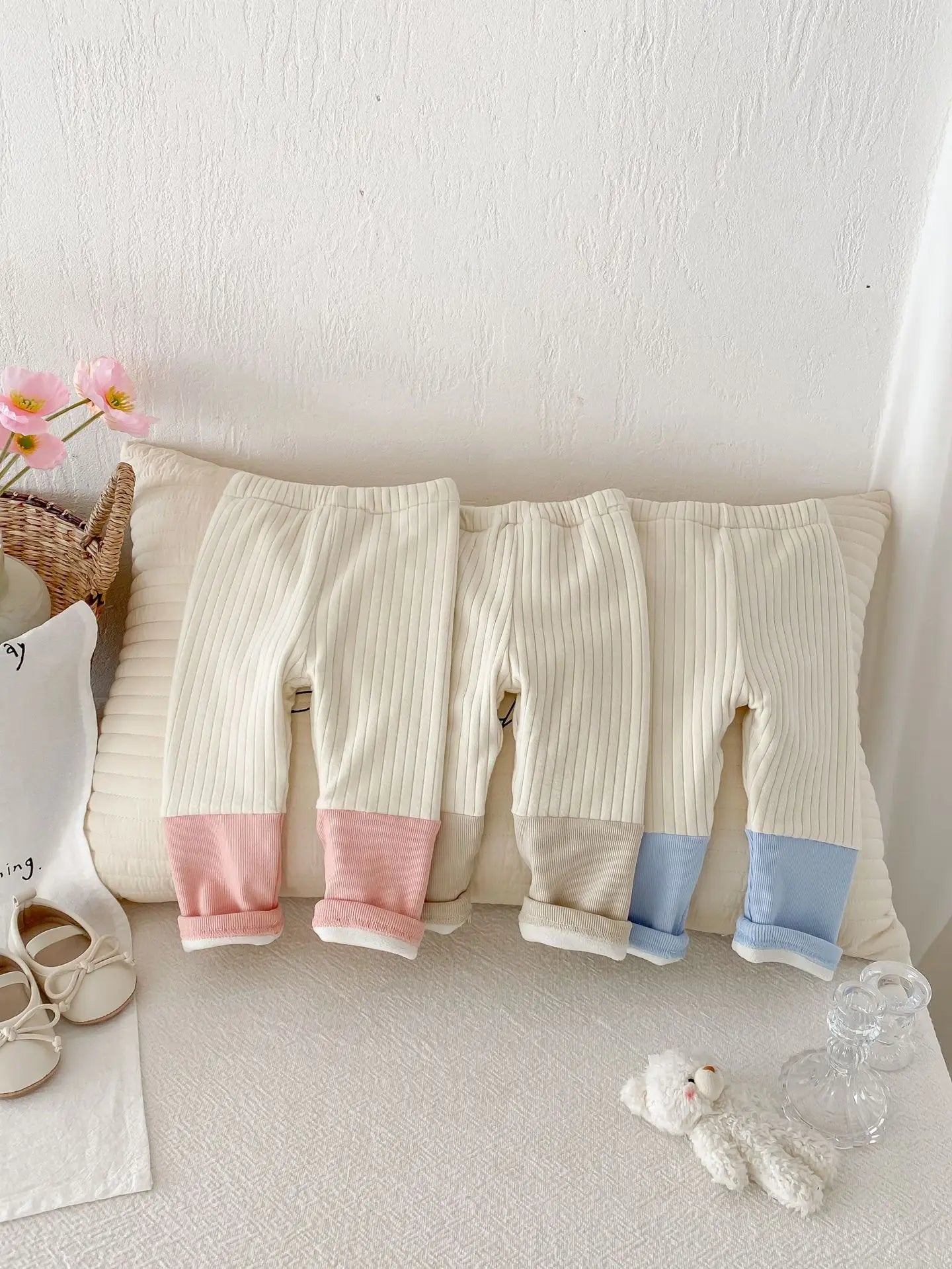 レギンスパンツ ベビーパンツ パッチワーク裏フリース厚手レギンスパンツ【mh0007808】