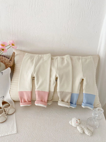 レギンスパンツ ベビーパンツ パッチワーク裏フリース厚手レギンスパンツ【mh0007808】