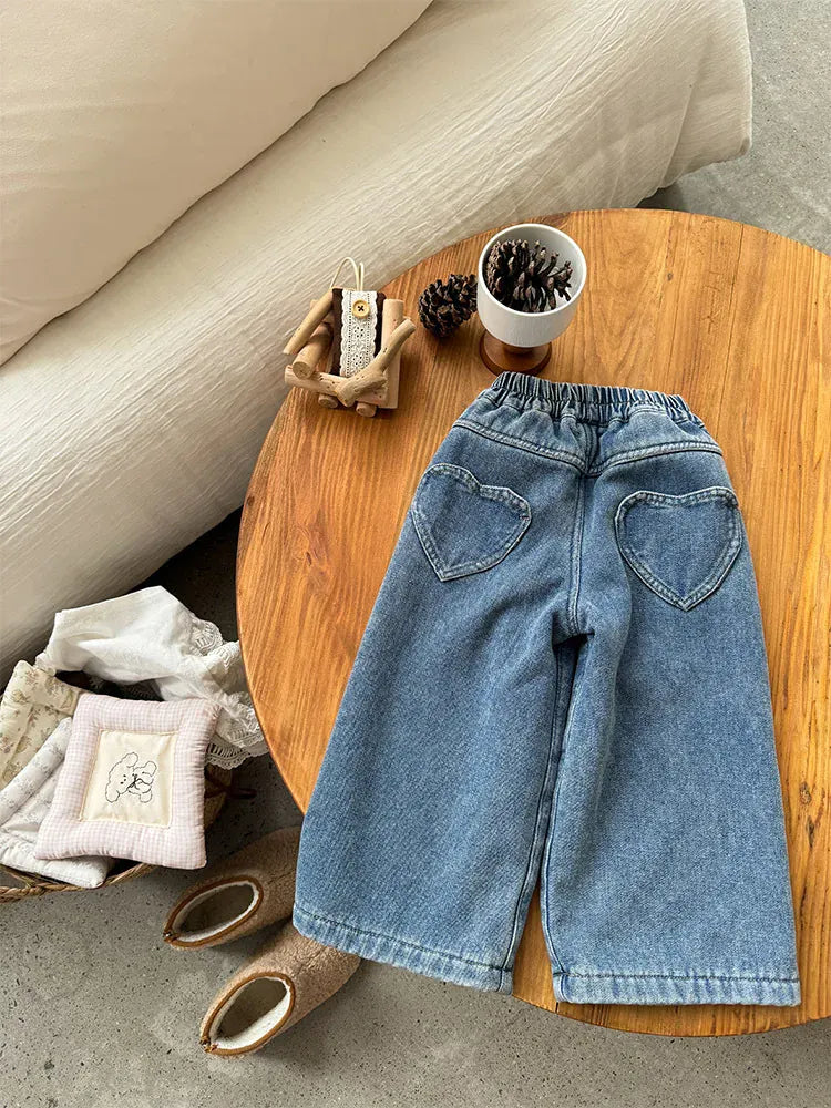 デニムパンツ キッズパンツ 裏ボアフリース防寒デニムワイドバギージーンズパンツ【mh0007849】