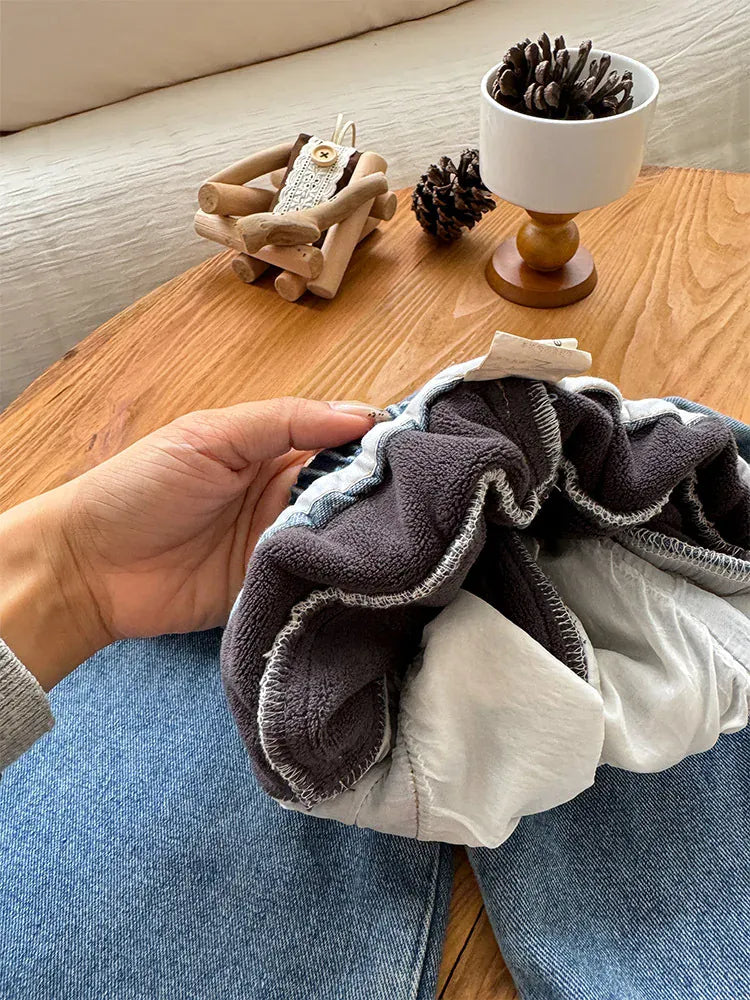 デニムパンツ キッズパンツ 裏ボアフリース防寒デニムワイドバギージーンズパンツ【mh0007849】