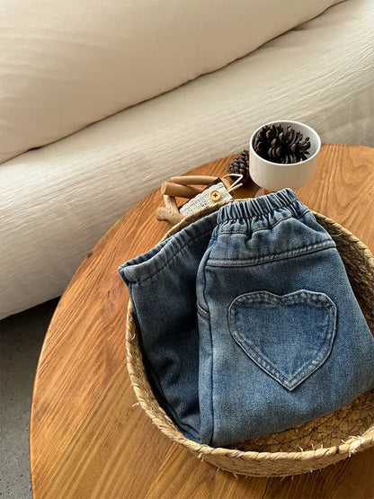 デニムパンツ キッズパンツ 裏ボアフリース防寒デニムワイドバギージーンズパンツ【mh0007849】