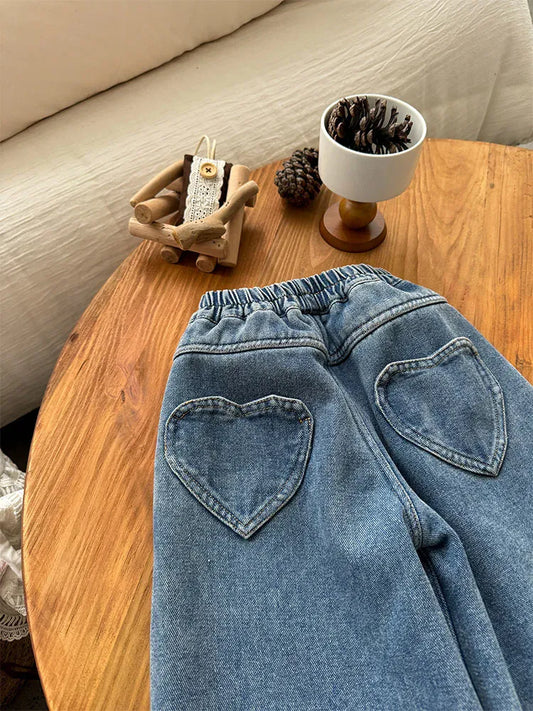 デニムパンツ キッズパンツ 裏ボアフリース防寒デニムワイドバギージーンズパンツ【mh0007849】