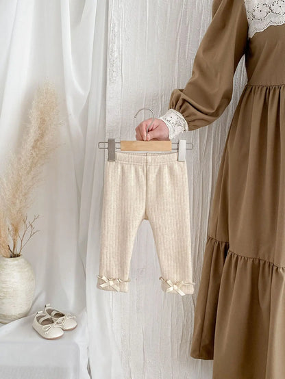 レギンスパンツ ベビーパンツ 裾フリルリボンリブレギンスパンツ【mh0007860】