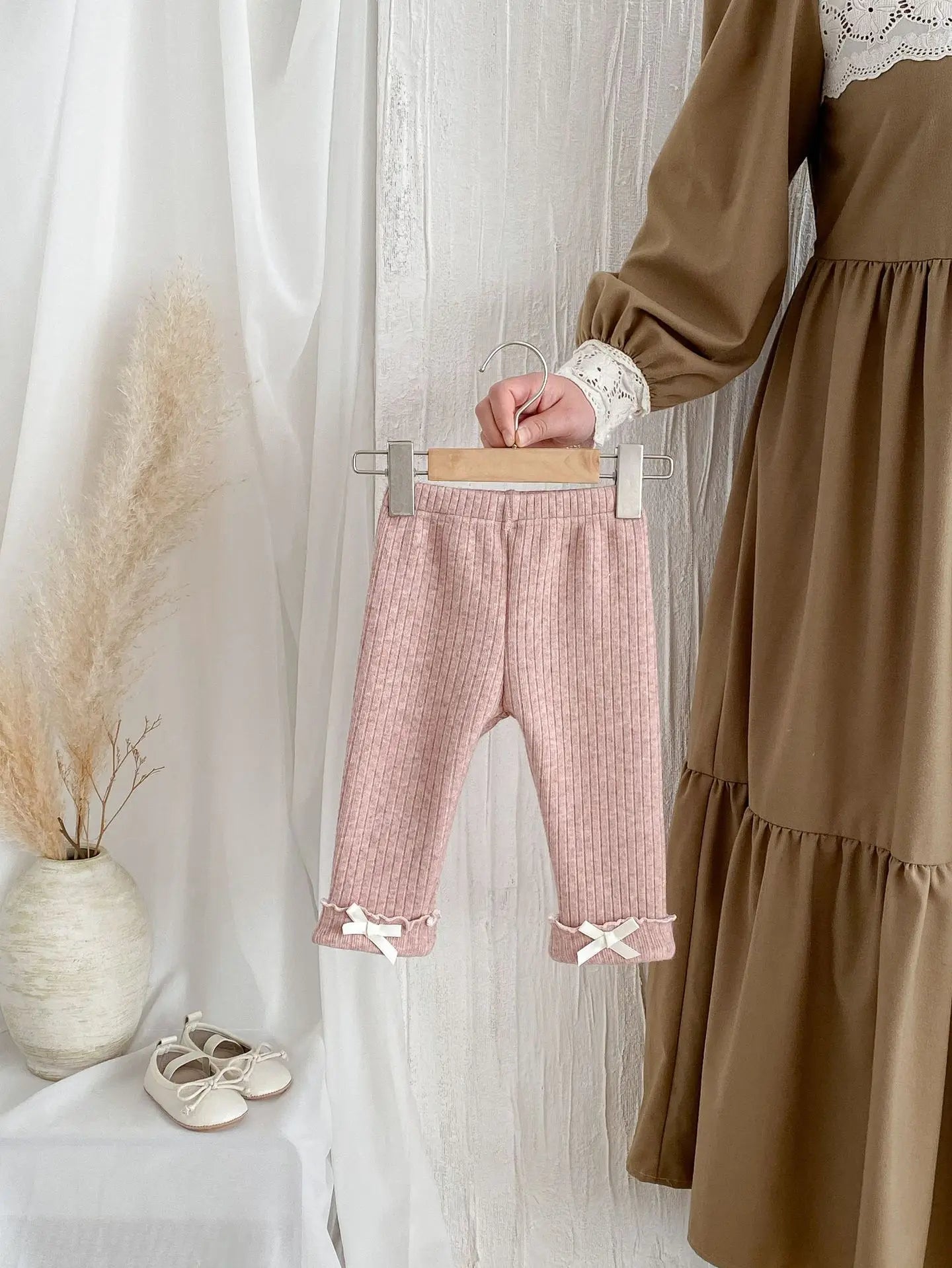 レギンスパンツ ベビーパンツ 裾フリルリボンリブレギンスパンツ【mh0007860】