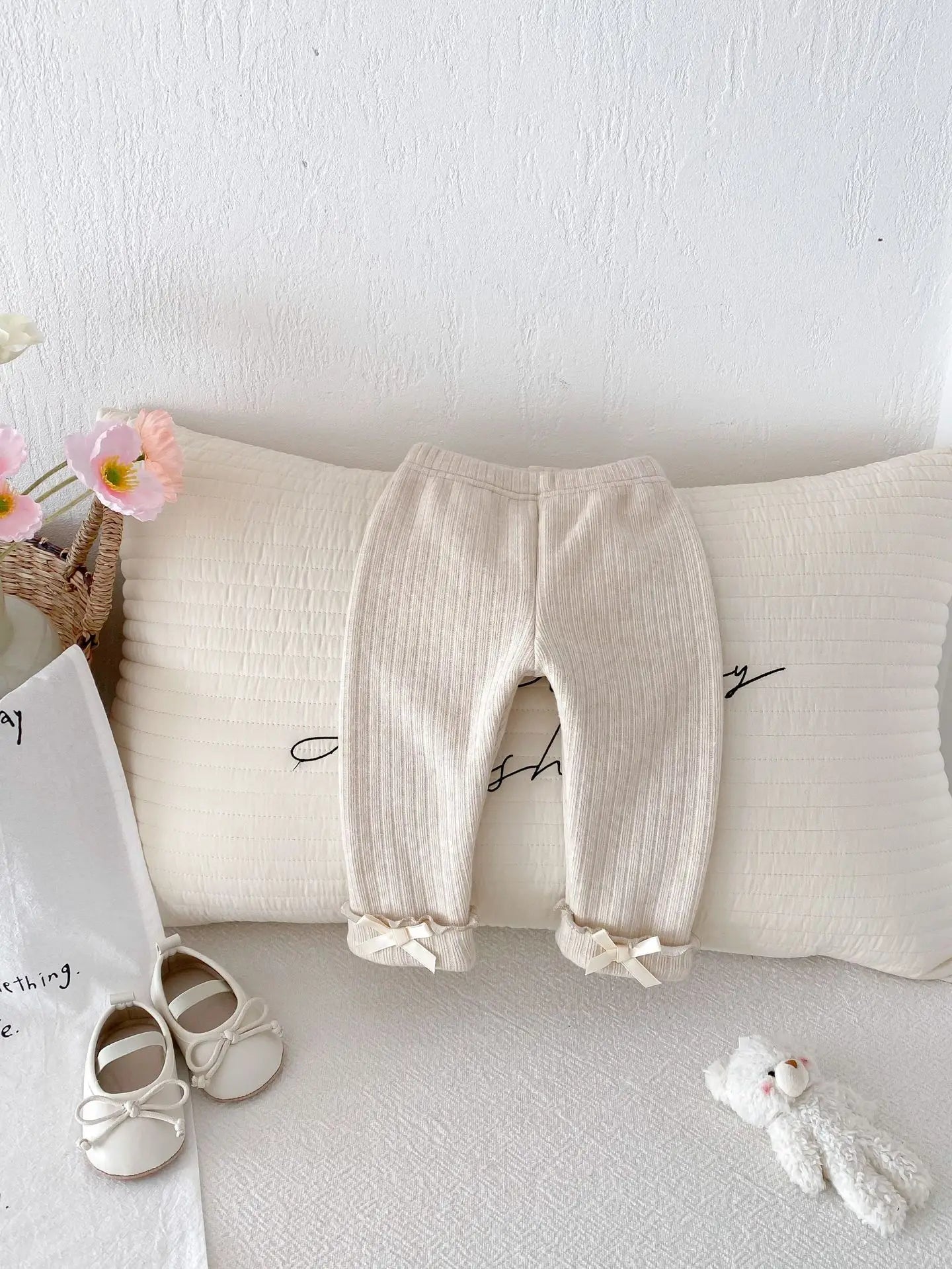 レギンスパンツ ベビーパンツ 裾フリルリボンリブレギンスパンツ【mh0007860】