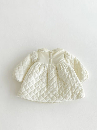 長袖ワンピース ベビーワンピース キルティングパデッド丸襟長袖防寒ワンピース【mh0007863】