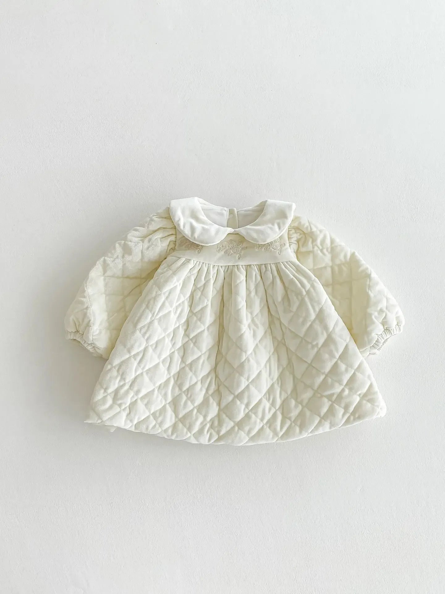 長袖ワンピース ベビーワンピース キルティングパデッド丸襟長袖防寒ワンピース【mh0007863】