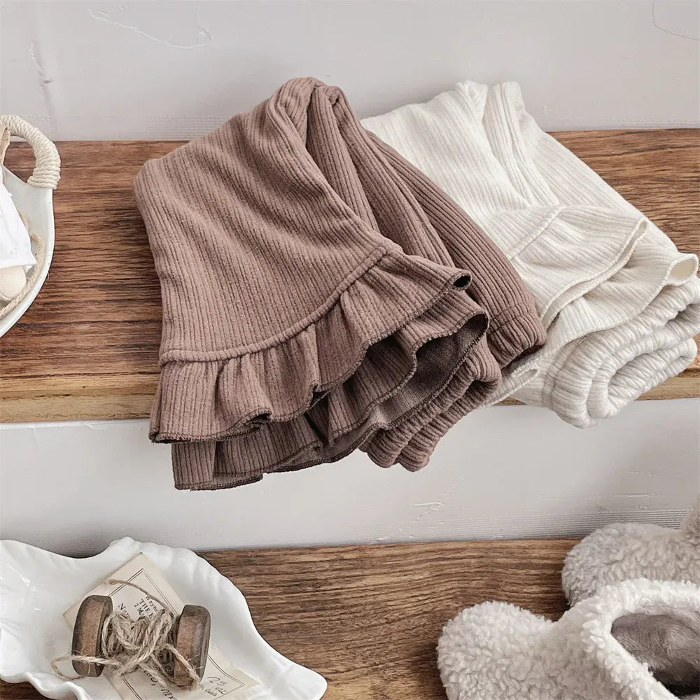 レギンスパンツ ベビーパンツ 裾フリル裏フリースリブレギンスパンツ【mh0007868】