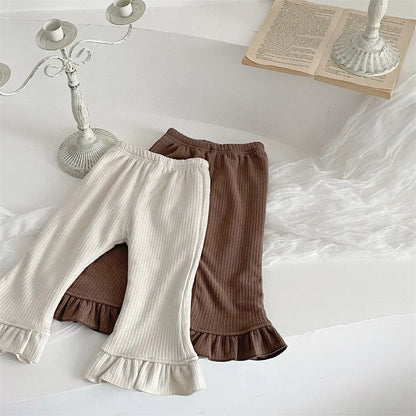 レギンスパンツ ベビーパンツ 裾フリル裏フリースリブレギンスパンツ【mh0007868】