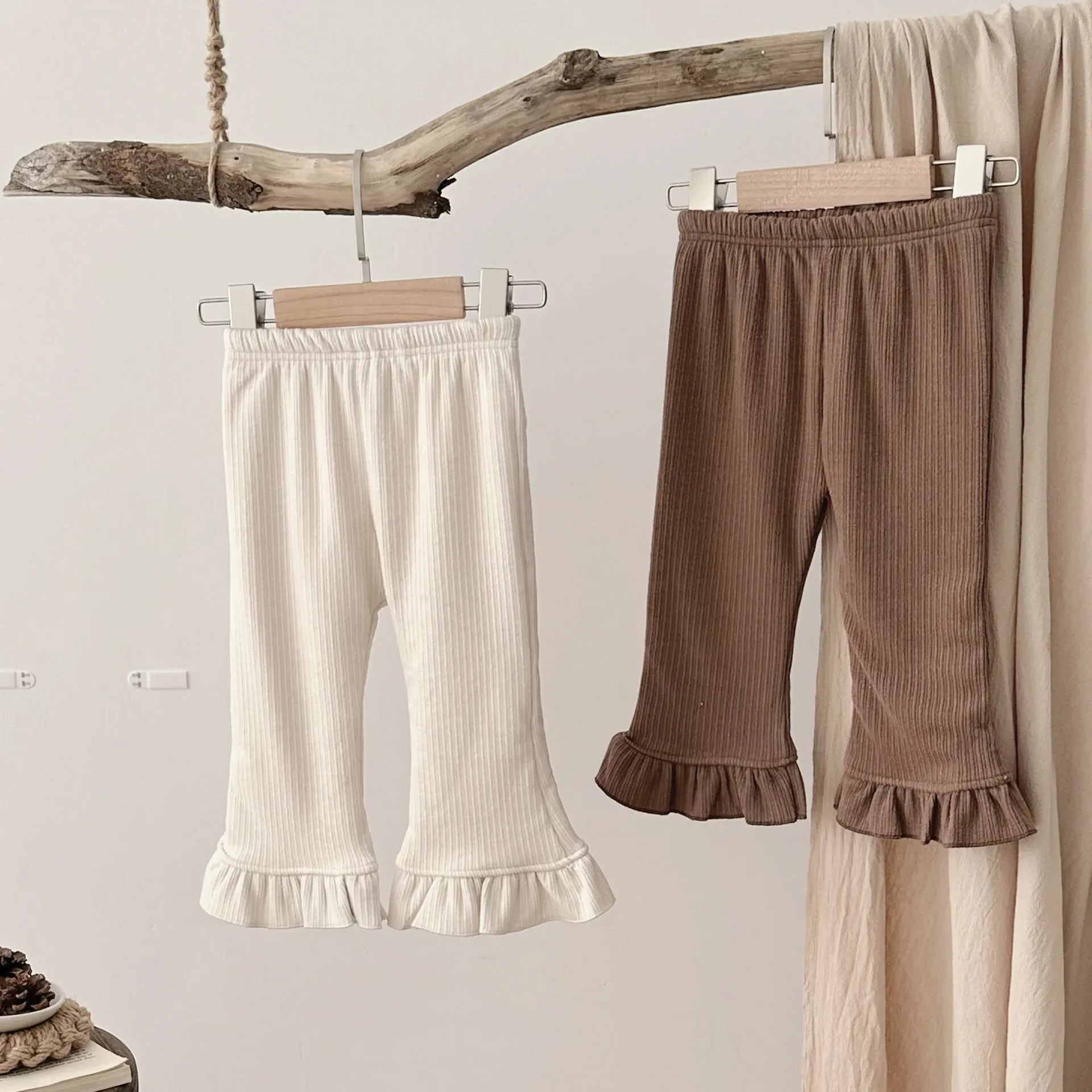 レギンスパンツ ベビーパンツ 裾フリル裏フリースリブレギンスパンツ【mh0007868】