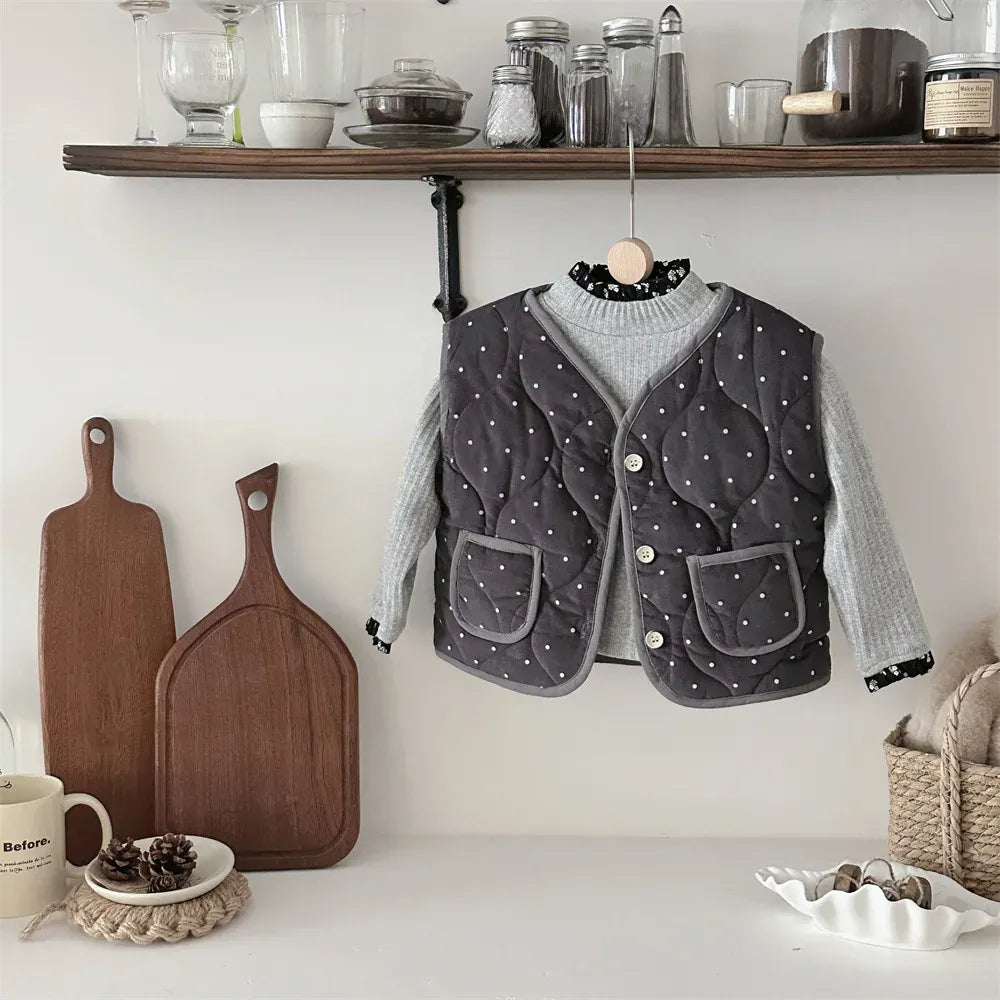 ベスト ベビーベスト 水玉ドットプリントキルティングパデッドアウターベスト【mh0007877】