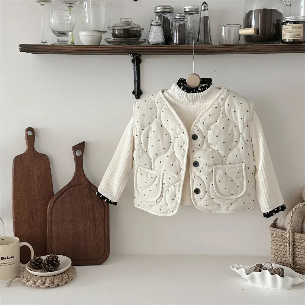 ベスト ベビーベスト 水玉ドットプリントキルティングパデッドアウターベスト【mh0007877】