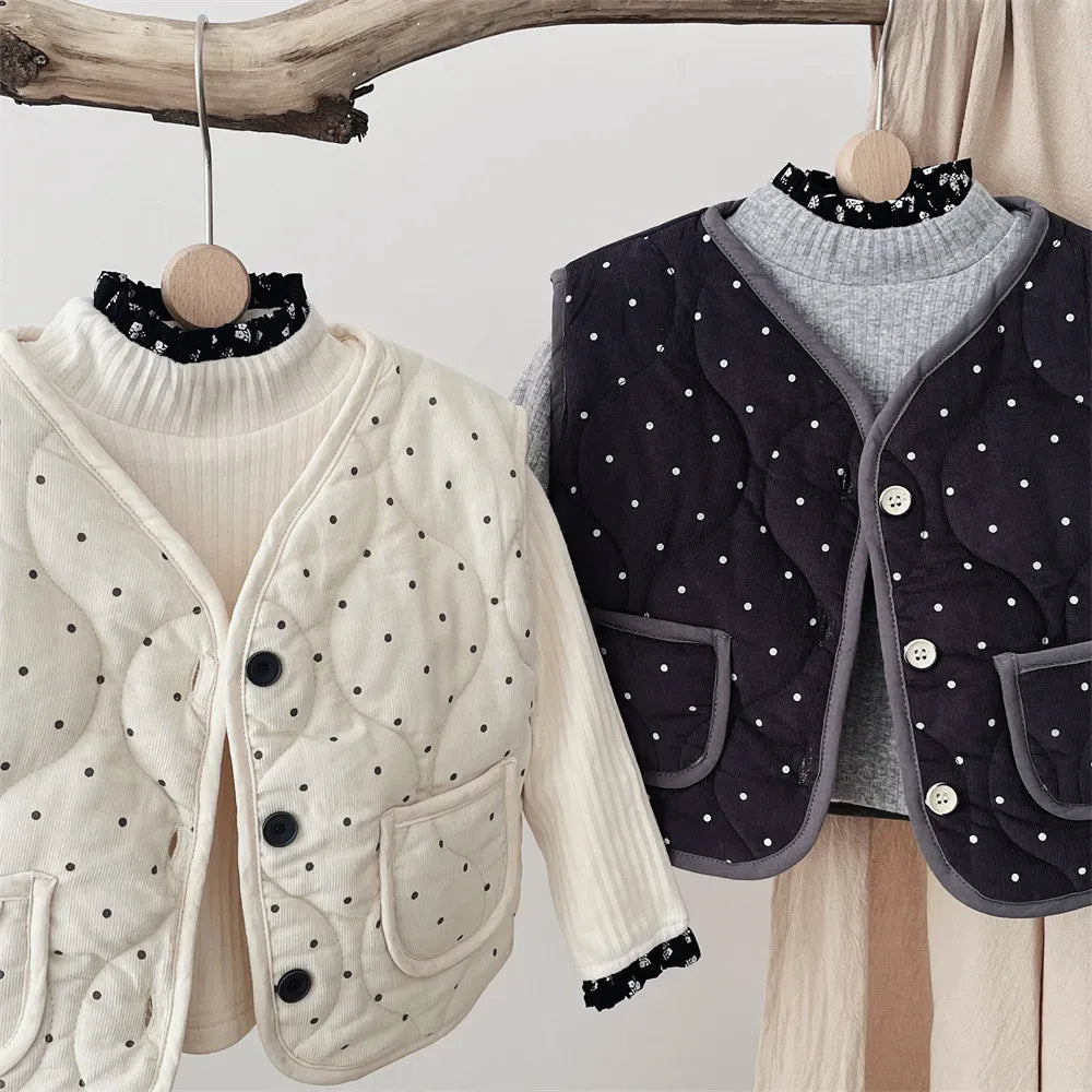 ベスト ベビーベスト 水玉ドットプリントキルティングパデッドアウターベスト【mh0007877】