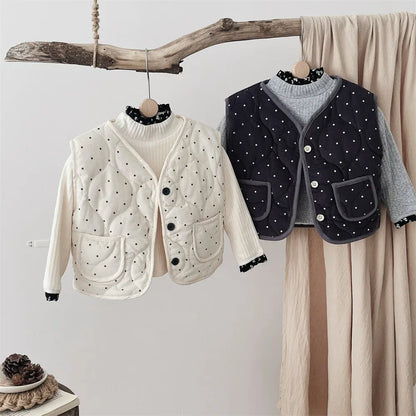 ベスト ベビーベスト 水玉ドットプリントキルティングパデッドアウターベスト【mh0007877】