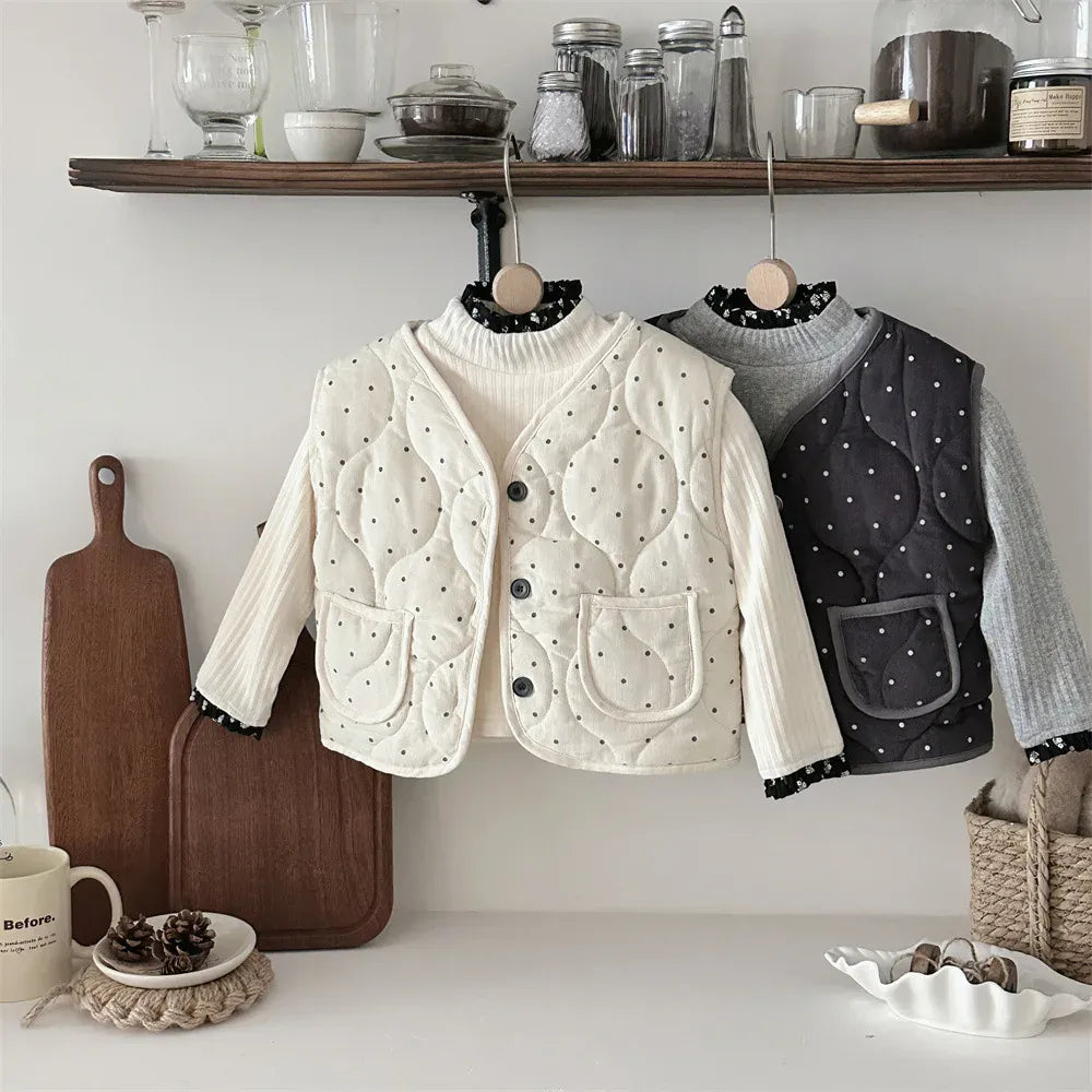 ベスト ベビーベスト 水玉ドットプリントキルティングパデッドアウターベスト【mh0007877】