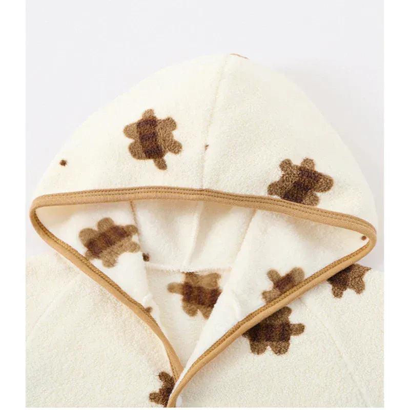 アウタージャンプスーツ ベビーアウタージャンプスーツ フリースプリントフーディ長袖ロンパース【mh0007883】