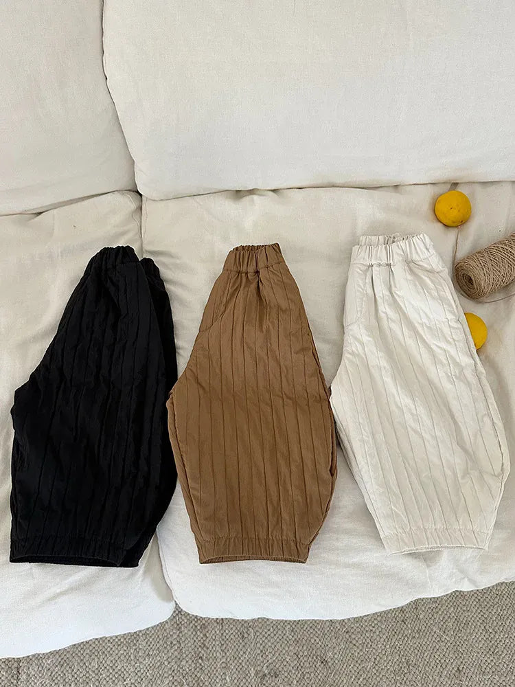 ロングパンツ・スウェットパンツ キッズパンツ キルティングストライプ裏フリース防寒コクーンロングパンツ【mh0007921】