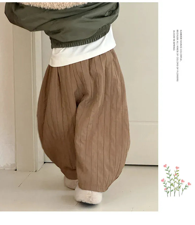 ロングパンツ・スウェットパンツ キッズパンツ キルティングストライプ裏フリース防寒コクーンロングパンツ【mh0007921】