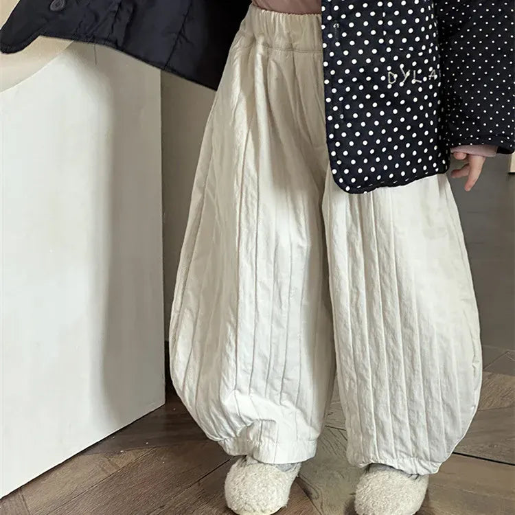 ロングパンツ・スウェットパンツ キッズパンツ キルティングストライプ裏フリース防寒コクーンロングパンツ【mh0007921】