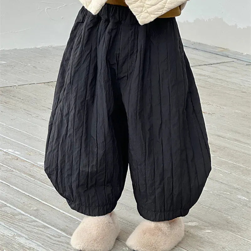 ロングパンツ・スウェットパンツ キッズパンツ キルティングストライプ裏フリース防寒コクーンロングパンツ【mh0007921】