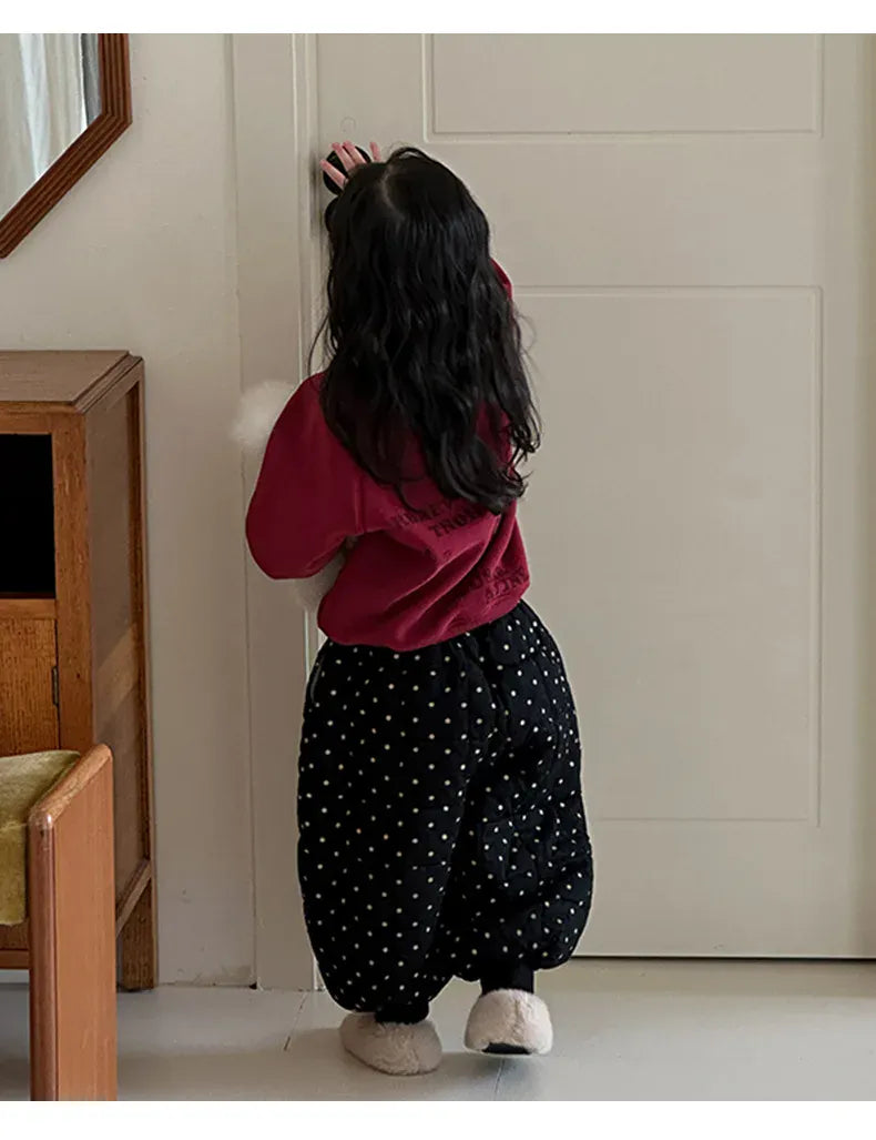ロングパンツ・スウェットパンツ キッズパンツ 水玉ドットプリントキルトパデッド防寒バルーンジョガーパンツ【mh0007922】