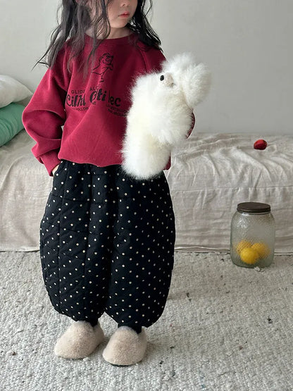 ロングパンツ・スウェットパンツ キッズパンツ 水玉ドットプリントキルトパデッド防寒バルーンジョガーパンツ【mh0007922】