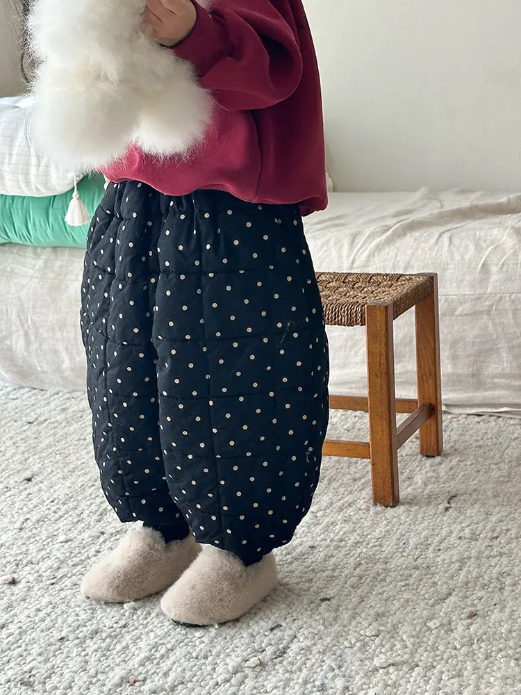 ロングパンツ・スウェットパンツ キッズパンツ 水玉ドットプリントキルトパデッド防寒バルーンジョガーパンツ【mh0007922】