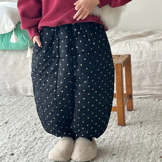 ロングパンツ・スウェットパンツ キッズパンツ 水玉ドットプリントキルトパデッド防寒バルーンジョガーパンツ【mh0007922】