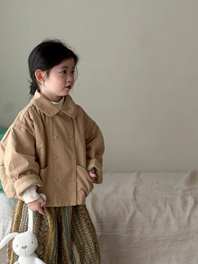 ショートコート・ジャケット・ジャンパー キッズアウター ダブルボタン襟付きパデッドショートジャケットコート【mh0007934】