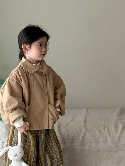 ショートコート・ジャケット・ジャンパー キッズアウター ダブルボタン襟付きパデッドショートジャケットコート【mh0007934】