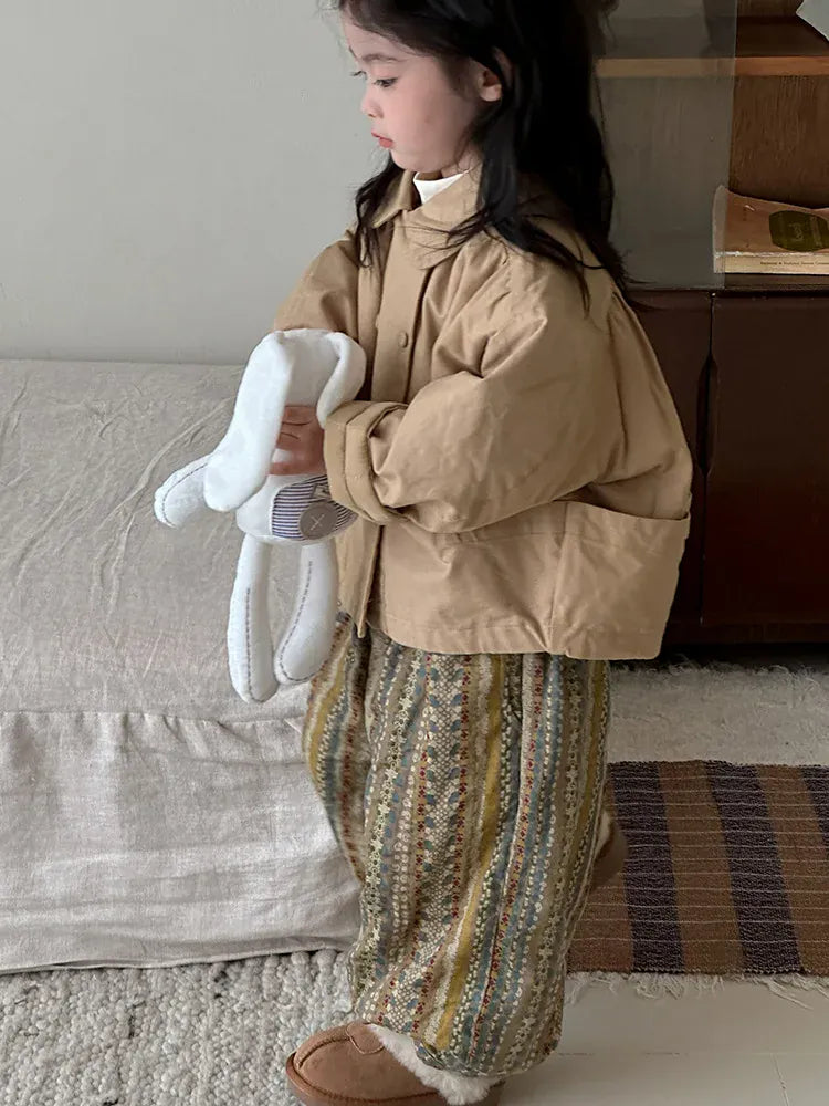 ショートコート・ジャケット・ジャンパー キッズアウター ダブルボタン襟付きパデッドショートジャケットコート【mh0007934】