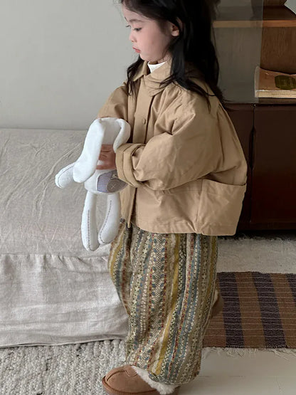 ショートコート・ジャケット・ジャンパー キッズアウター ダブルボタン襟付きパデッドショートジャケットコート【mh0007934】