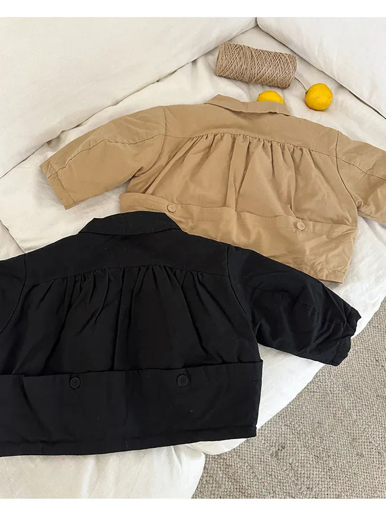 ショートコート・ジャケット・ジャンパー キッズアウター ダブルボタン襟付きパデッドショートジャケットコート【mh0007934】