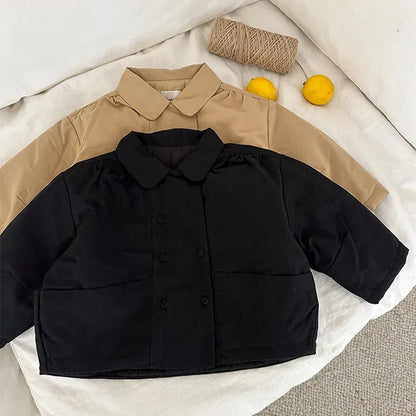 ショートコート・ジャケット・ジャンパー キッズアウター ダブルボタン襟付きパデッドショートジャケットコート【mh0007934】