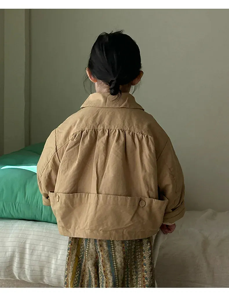 ショートコート・ジャケット・ジャンパー キッズアウター ダブルボタン襟付きパデッドショートジャケットコート【mh0007934】